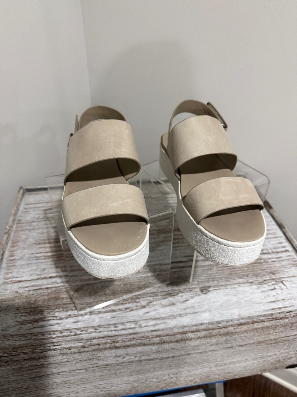 VINCE PLATFORM TWO BAR SANDAL GREIGE SIZE 8 EU 38